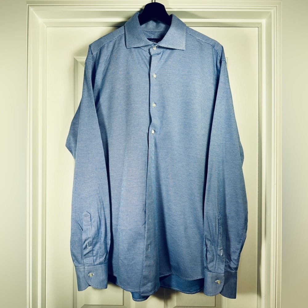 Proper Cloth Mens Non-Iron Stretch Royal Houndstooth Shirt XL
